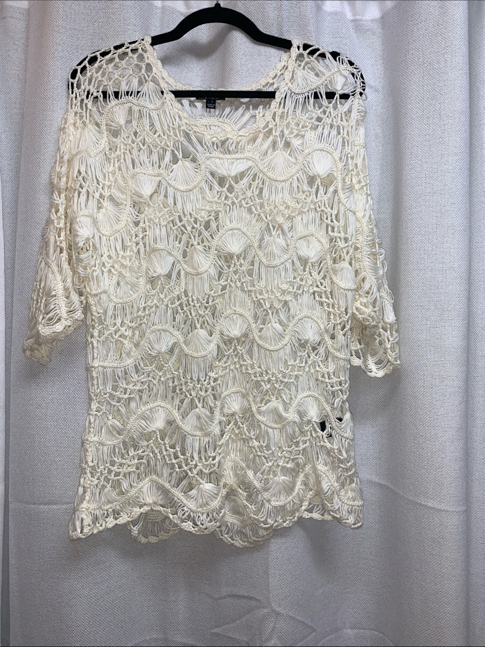 Lisa International Crochet Openwork Tunic Top - Cream